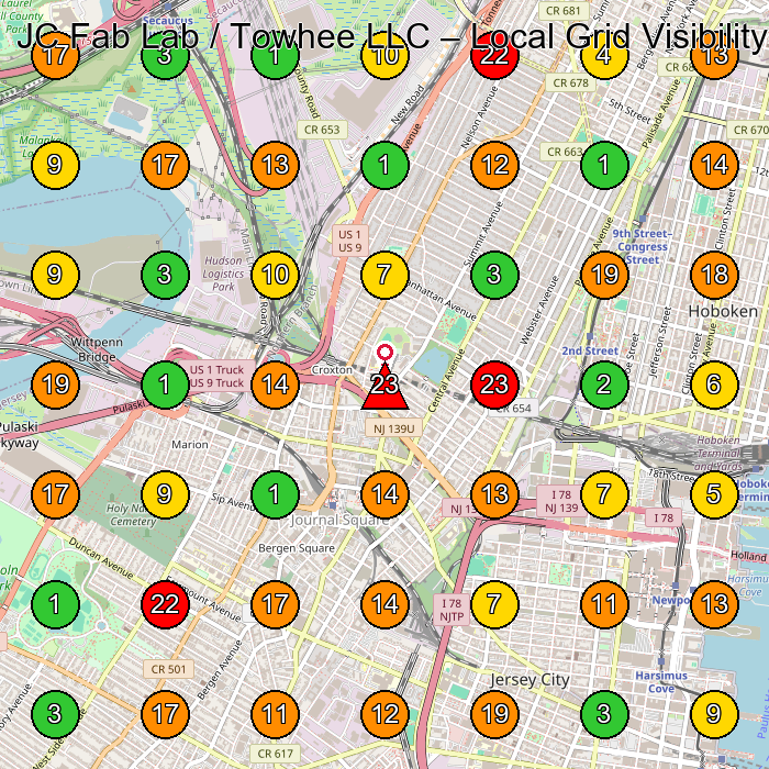 JC Fab Lab / Towhee LLC Industrial Design Company GeoGrid ranking map for Jersey City NJ